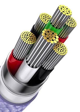 Кабель baseus flash series ⅱ one-for-three fast charging data cable usb to m+l+c 66w 1.2m purple 4