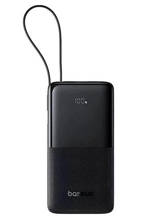 Зовнішній акумулятор baseus bipow 2 digital display power bank with built-in usb-c cable 10000mah 20w cluster black