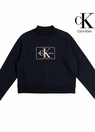 Оригинальный женский свитшот calvin klein jeans размер xs кроп на флисе котоновый лонгслив реглан женская кофта лонг келвин кляйн клей  гольф ck ,1 2