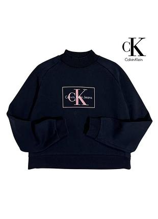 Оригинальный женский свитшот calvin klein jeans размер xs кроп на флисе котоновый лонгслив реглан женская кофта лонг келвин кляйн клей  гольф ck ,1 3