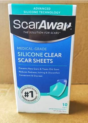 Силіконовий пластир від шрамів та рубців scaraway silicone scar sheets 3,8см х 7,6см 10 шт