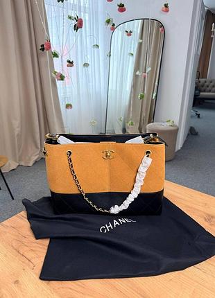 Сумка жіноча hobo shopping tote bag in camel suede and black quilted calfskin
