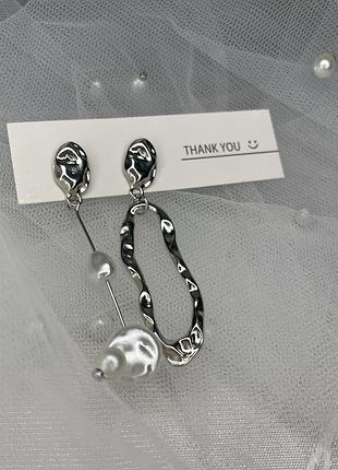 Асиметричні сережки liquid silver & pearl 🐚✨