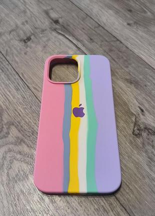 Чехол для iphone 13 pro max силиконовый с микрофиброй soft touch закрытый низ silicone case rainbow