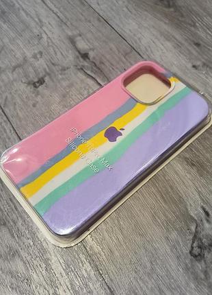 Чехол для iphone 13 pro max силиконовый с микрофиброй soft touch закрытый низ silicone case rainbow 8