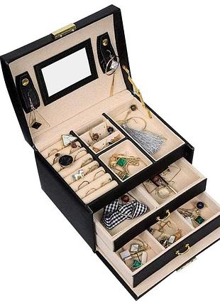 Шкатулка casegrace sp-01111 black для украшений и ювелирных изделий трехуровневая с зеркалом 5шт