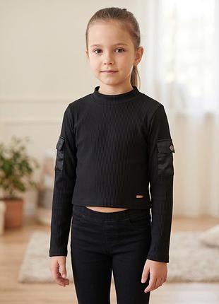 Лонгслив для девочки river island черный в рубчик 7-8 лет 122-128 см