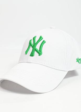 Бейсболка ny з регулятором білий+салатовий
