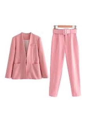 Брючний розовый костюм zara брючный классический размер s