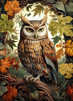 Набір для вишивання за нанесеною на канву схемою "owl autumn".aida 14ct printed , 40*50 см