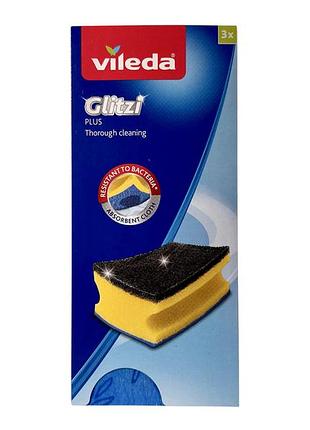 Губка для посуды vileda glitzi plus очистка свежесть и чистота, 2+1 шт
