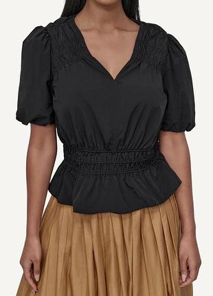 Блуза dkny чорна shirred puff sleeve peplum top