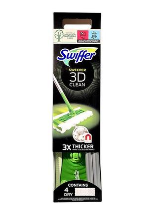 Швабра swiffer з 4 сухими серветками 3d clean для підлоги sweeper kit