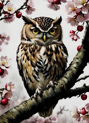 Набір для вишивання за нанесеною на канву схемою "spring owl".aida 14ct printed , 30*30 см