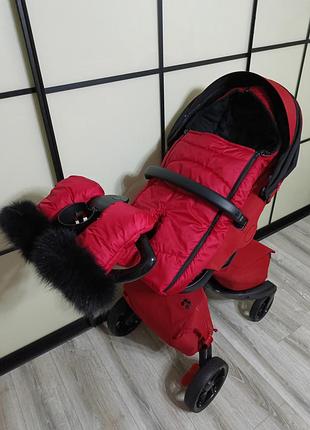 Чехол для ножек footmuff и перчатки с натуральным мехом stokke red