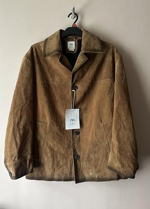 Шкіряна куртка zara man 80's archive suede shaded brown oversized jacket