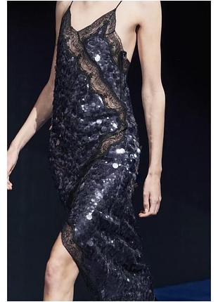 Сукня zara з паєтками лелітками та мереживом limited
