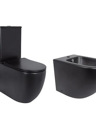 Акционный набор: унитаз напольный robin ultra quiet qt13226083amb 660x360x855 black + биде напольное robin qt13442141cmb
