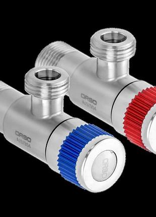 Orso кран кутовий 1/2*1/2 ssа10r (круглий) набір нерж 2шт(гор+хол) (20шт)