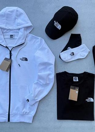 Спортивний набір чоловічий the north face: кофта-штани-футболка-кепка-2пари шкарпетки, спортивний костюм