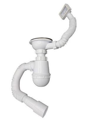 Сифон для мийки 3 1/2"х40 з різьб.випуском, гофротрубою 40х40/50 та гнучк.прямокут.переливом millz