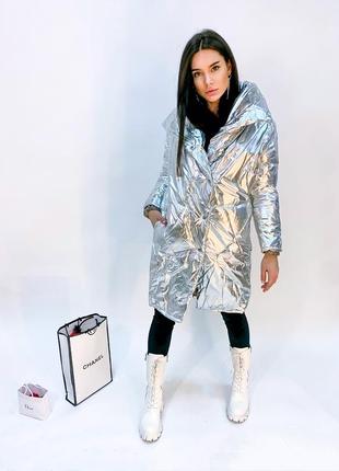 Куртка пальто серебрянный цвет3 фото