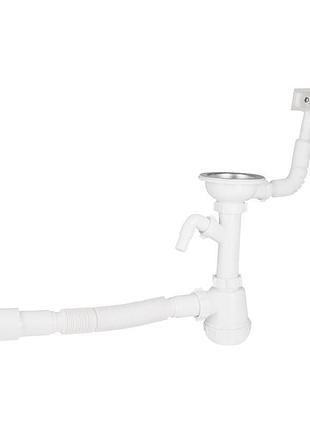 Сифон для кухонної мийки lidz (whi) 60 05 m002 01 euro з відводом для пральної машини (вихід 50 мм)