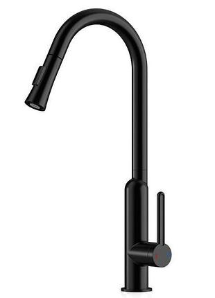 Змішувач для мийки витяжн.лійка, латунь,чорний матовий aim, dg16057- black matte