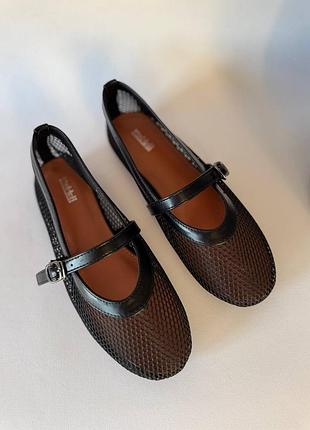 Женские балетки в стиле alaia, mary jane, в сеточку черного цвета, перфорация.