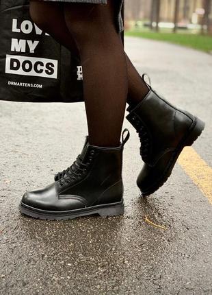 Черевики dr. martens 1460 smooth mono black fur ботинки зимние с мехом8 фото