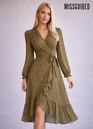 Новое болотное платье миди с оборками и поясом missguided