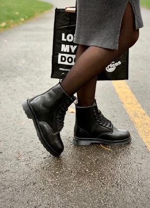 Черевики dr. martens 1460 smooth mono black fur ботинки зимние с мехом10 фото