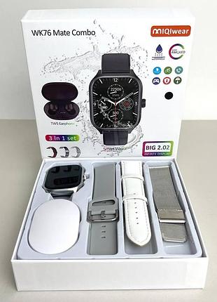 Комплект wk76 - smart watch / наушники air dots / 3 ремешка / защитный чехол и пленка (серый)