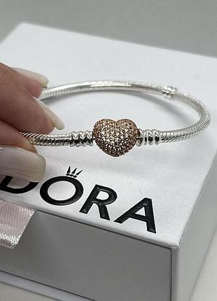 Срібний браслет пандора pandora золоте серце s925 розмір 20см пандора подарунок для жінки