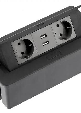 Блок розеток gtv soft 2 розетки schuko 2xusb провод 1,5м с вилкой черный eol
