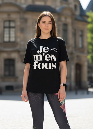 Р. 46–48 (m–l) футболка унисекс чёрная с надписью “je m’en fous”