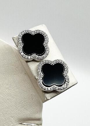 Сережки-пусети срібні з агатом "конюшина" 4,55 г