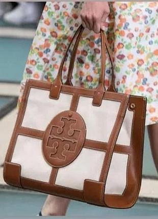 Сумка tory burch canvas and leather tote