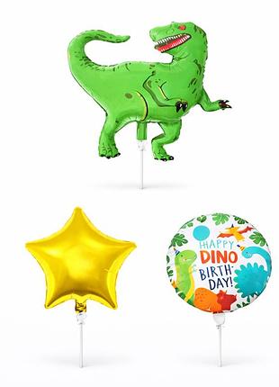Фольгированный шарик js balloon фигура «happy dino birthday» 5 шт наполнение воздухом или гелием для тематических вечеринок