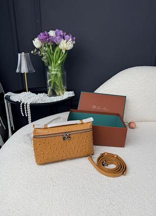 Loro piana extra pocket 20 in ostrich leather caramel 20x11