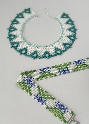 Нова силянка бірюзова handmade гердан стрічковий з бісеру виріб ручної роботи криза чокер з чеського бісеру ручне ткацтво made in ukraine 🇺🇦