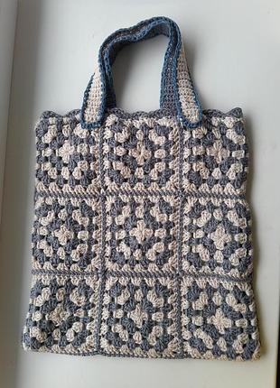 Вязаная сумка-шоппер ручной работы с квадратов / сумка кроше (crochet bag) ручной работы