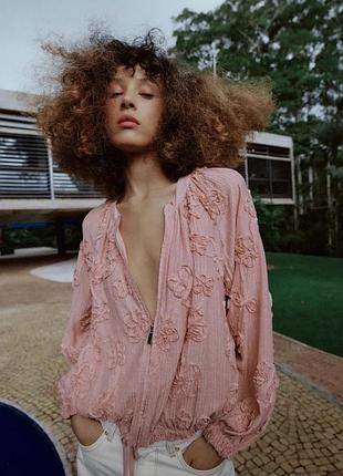 Куртка бомбер рожева з квітами zara new