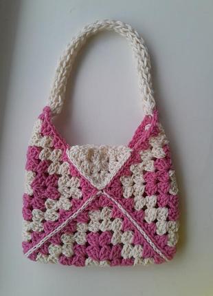 В’язана сумка кроше ручної роботи / рожева сумочка багет у стилі y2k / crochet bag