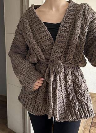 Кардиган ручної в'язки oversize з поясом s-m новий