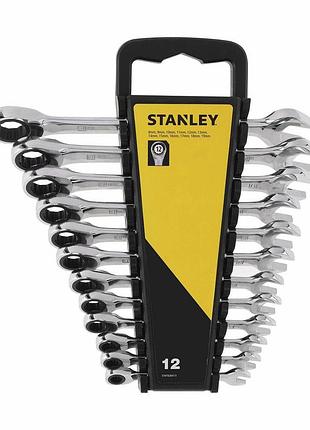 Ключі комбіновані з тріщаткою stanley : м8 - м19, хром-ванадієві, компл. 12 шт.