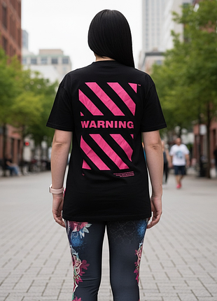 Р. 48–50 (l-xl) футболка чёрная с принтом warning в стиле off-white унисекс
