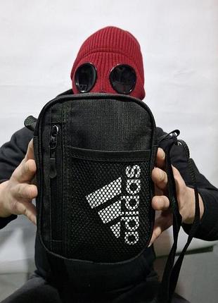 Спортивная барсетка adidas rip-stop черная легкая сумка мессенджер
