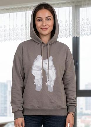 Оверсайз худи shein «love you» в цвете sage green