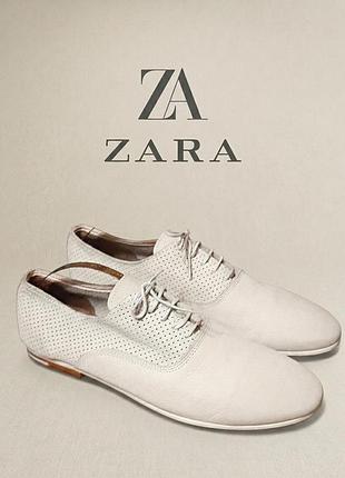 Мужские большие туфли с перфорацией кожаные, брендовые, летние zara,испания,р.45